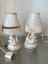 2 Ceramica Di Capodimonte  lampade abat jour Cigni Fiori Da Testare Da Restauro