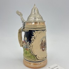 Boccale da birra in ceramica tedesco vintage con coperchio peltro Francoforte