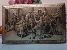 SCATOLA LATTA Vintage Teniers Embossed Box Container Metal Silver Tone Belgium