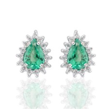 Orecchini in Oro Bianco con Smeraldo a Goccia e Diamanti - 392SOER18
