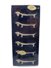 SET DI 6 POGGIACOLTELLI A FORMA DI BASSOTTO cane in metallo colore argento per