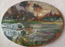 Antico olio su tavola ovale