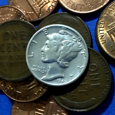 LOTTO MONETE  13 MONETE U.S.A. ONE DIME 1945 Mercury ARGENTO -ONE CENT Abraham L