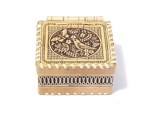 Wooden birch bark casket box - wooden,