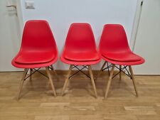 Set 3 Sedie stile scandinavo tipo wooden Seduta polipropilene rossa, gambe legno
