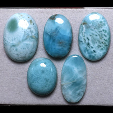 Lotto 5 pezzi pietre preziose cabochon ovali Dominican Natural Larimar Hi-Gra...