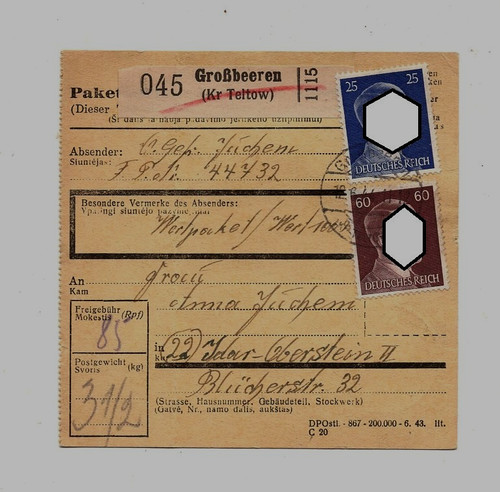 Regno 1944 pacco cartolina - dt.,