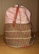 BORSA ZAINO SACCA IN VERA PELLE CUOIO E RAFIA VINTAGE 45 x 23 CENTIMETRI