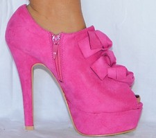 TRONCHETTI EFFETTO SCAMOSCIATO FUXIA SPUNTATI FIOCCHI SEXY MODA TG 39