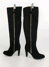 Stivali sopra il ginocchio Stuart Weitzman tacco grosso NERO SCAMOSCIATO taglia 6,5