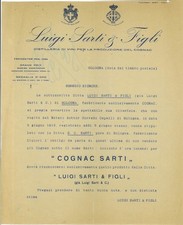 Lettera int. LUIGI SARTI & FIGLI, Distilleria, Produzione Cognac. Bologna 1913