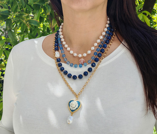 Collana donna lunga agata blu