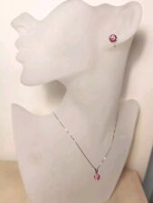 Parure Argento 925 Donna Orecchini Collana Ciondolo Sfera Punto Luce Strass Rosa