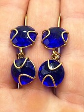 Orecchini pendenti Cristalli  Zaffiro In Argento 925 Placcato In ORO GIALLO 