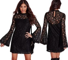 Abito ricamato nudo Pizzo Cerimonia Cocktail Ballo Floral Lace Party Dress M