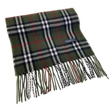 Stola Burberry London con frange in lana acrilico Nova Check verde 2474