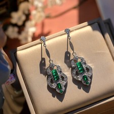 Orecchini Clip Argentato Art Deco Pizzo Strass Verde Great Gatsby QD1