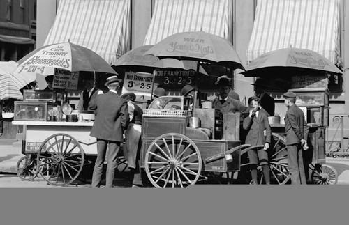 Hot dog cart streets new - hot,