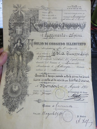 1910 foglio di congedo - 1910,