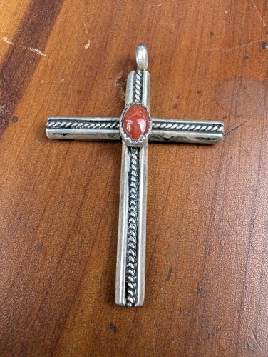 Ciondolo croce corallo - , argento