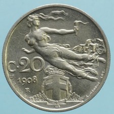 VITTORIO EMANUELE III 20 CENTESIMI 1908 DONNA LIBRATA MONETA NICHEL CURRENCY
