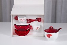 Set da caffè Guzzini "Love": 2 tazzine, piattini, cucchiaini e zuccheriera