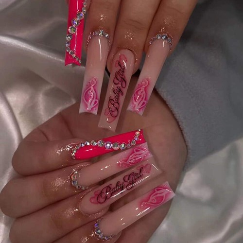 Unghie lunghe rosa - , strass