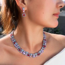 Splendido set gioielli matrimonio collana tennis zirconi colorati placcato argento