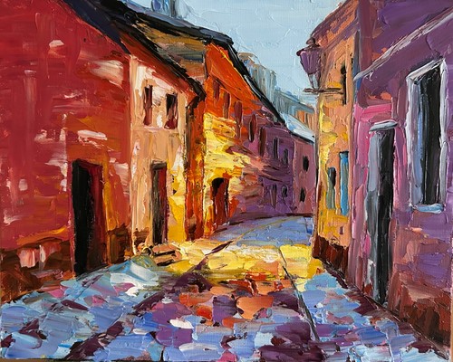 Quadro olio strada europea