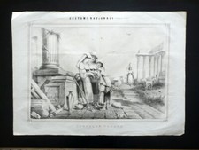 Grande Litografia Costumi Campagna Romana Pagina Centrale Lo Spirito Folletto