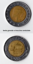 Moneta 500 Lire 1992. Difetti: testa grande, treccine ondulate ricce