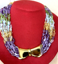 COLLANA 10 FILI AMETISTA PERIDOTO CITRINO E ACQUAMARINA CHIUSURA ARGENTO PL. ORO