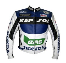 GIACCA BLINDATA HONDA GAS REPSOL BLU TRACK DAYS MOTO PELLE BOVINA