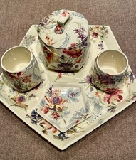 RARE Nécessaire de bureau ou de fumeur en faïence Sarreguemines décor Lavallière