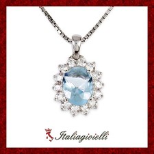 Sfarzosa Collana Brillante con Acquamarina in Argento 925 Rodiato Oro Bianco