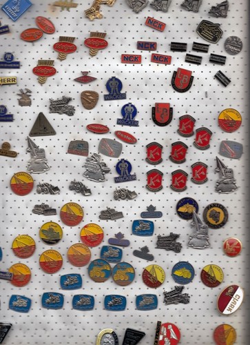 Vintage industrial pin badges - vintage,