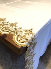 Tovaglia Ricamata Da Altare Filo Oro Con Croci Dorate Croce IHS Oro Ricamo