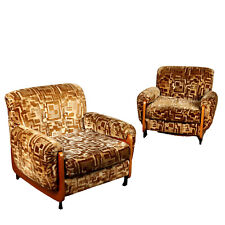 Poltrone Vintage Velluto Operato Impiallacciate Faggio Anni 70 Originali