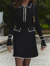 Abito In Maglia Arricciato Moda S M L Maniche Lunghe In Righe Alta Vita Da Donna