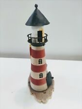 VECCHIO VINTAGE PORTA LUMINO CANDELA STRUTTURA A FORMA DI FARO CON SPIAGGIA 