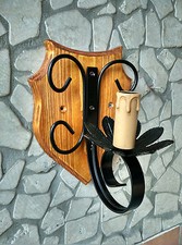 Applique lampada da parete rustico in ferro battuto e legno teak nero