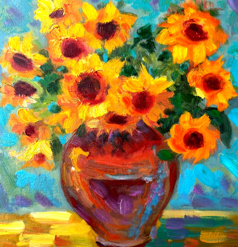 Quadro girasoli colorati - colorati, olio