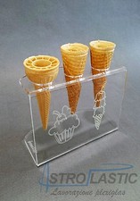Espositore porta coni gelato da banco in plexiglass 3 fori
