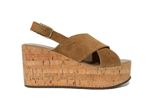 Sandalo zeppa cognac - zeppa,