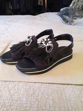 BALDININI LUSSO SANDALI BASSI CIABATTE NERI FUR GIOIELLO ORIGINAL 39 9 US 6 UK