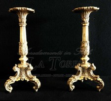 Candeliere antico barocco 2 Pz oro 1 fiamma candelabro portacandele H50 cm R83