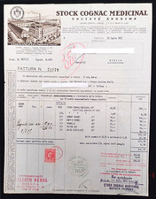 STOCK COGNAC MEDICINALE - SOCIETA' ANONIMA  FATTURA AUTENTICA DEL 1937