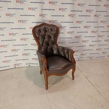 Poltrona Antica Stile Chesterfield Legno Intagliato Cuoio Italia Metà 900