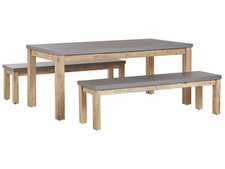 Set da Giardino in Cemento Grigio Tavolo Rettangolare e 2 Panche ad U Ostuni