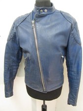 GIACCA MOTO PELLE BLU VINTAGE